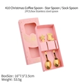 Christmas coffee spoon set in gold stainless steel with star and stocking charms - Star+Socks Pink Box-Gold