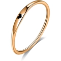 Close-up of rose gold stainless steel ring with black enamel heart charm detail - US 5 / Rose Gold