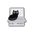 Funny tech support cat enamel pin with laptop and black cat in black and white finish - From Tech Support Cat