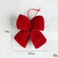 Red velvet Christmas bow ornament with hanging loop, 14x12.5cm festive decoration - Small / Watermelon red