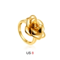 Detail view of a 18K gold rose flower ring with polished petals in size US 8 - US 8 / Camellia Flower Ring