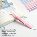 Pink stainless steel curved tweezers for journaling and nail art in blister packaging - Baby Pink Curved Tweezers (For Scenery Stickers) / Curved Tip
