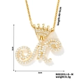 Gold plated crown and initial M letter necklace with zircon pavé and size measurements - M Style (N00203J-G--M)