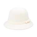 Elegant French vintage cream wool cloche hat with stylish bow decoration for women - Cream
