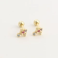 Gold cross stud earrings with colorful zircon crystals and secure screw back closure - 925 Silver / Gold