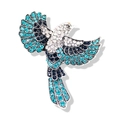 Vintage silver bird brooch featuring gradient blue and turquoise crystals in hummingbird style - Blue (Large)