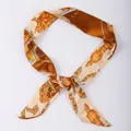 Narrow silk scarf with vintage equestrian print of horse carriage and chains in brown - X10-Multi