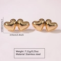 Macro view of gold stainless steel heart earrings with dimensions and weight specs - Stainless Steel Heart Polished Dangle