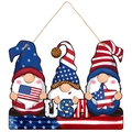 Patriotic USA gnome wooden door sign with rope for Independence Day home decoration - Patriotic Gnomes