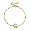 Detail of stainless steel gold chain bracelet with green beads and tropical coconut charm - Grass Green (SL1041-GRASS)
