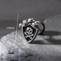 Men's gothic shield stud earring in vintage silver steel with skull crossbones design - Skull and Crossbones Shield (S170)