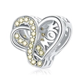 S925 sterling silver heart charm with yellow stone and MOM cutout for DIY bracelets - 925 Silver / August Birthstone