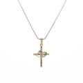 Golden cross necklace with interlocking double hearts and colorful pavé cubic zirconia - Gold with Multicolor Zirconia