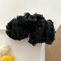 Large black chiffon layered bow hair claw clip with elegant ruffled design and glossy finish - Lace Bubble Bow - Black Clip 13cm