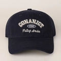 Close-up of navy blue cotton baseball cap with detailed white 1980 3D embroidery - M (56-58cm) / Navy Blue
