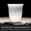 Tasse à thé en porcelaine de jade blanc avec relief phénix et capacité de 140 ml - Tasse Personnelle [Phénix - Relief]