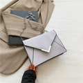 Minimalist light grey envelope chain bag with V-shaped silver metal hardware buckle - Gray
