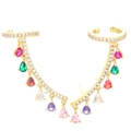 Elegant gold-tone ear cuffs featuring vibrant rainbow pear-cut gemstone drops - Gold Plated Colorful Zircon
