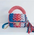 Handmade woven crossbody bag with pink, blue and purple gradient knit and gold chain - Pink Blue Purple Gray Gradient