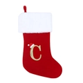 Calza di Natale rossa con bordo in peluche bianco e lettera C dorata glitterata - Lettera C / Grigio