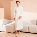 White waffle knit bathrobe for men featuring long sleeves and large functional pockets - Milk White (Men)