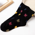 Black cotton socks with colorful diamond heart patterns in a Japanese college style - One Size / Black