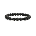 Detail of 8mm matte black and volcanic stone beads bracelet with metal spacers - Frosted
