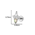 Titanium fishbone moon flat back stud with kite-shaped zircon and opal stone - Mixed Shape Gems (T2582-6#) / Silver