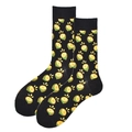 Cotton crew socks in black featuring vibrant yellow lemon slice patterns for men and women - 38-46 / Black Base Lemon Pattern (1069C)