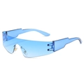 Rimless sports sunglasses with blue gradient lens and lightning bolt geometric temples - Transparent Blue Frame Blue Lens