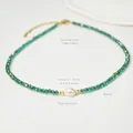 Green crystal beaded necklace with freshwater pearl and stainless steel clasp - Pearl Crystal Style / 38+5cm / Green