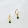 Elegant gold zircon earrings featuring vibrant green gemstone pendants in minimalist design - Green