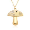 Golden mushroom pendant necklace with white enamel and colorful cubic zirconia inlay - Milk Yellow
