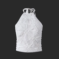 Dettaglio del top bianco allacciato al collo con elegante tessuto a fiori plissettati 3D - S / Bianco