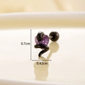 Titanium steel snake earring with purple heart zircon and dimensions 0.7cm by 0.42cm - Black / Purple (Single Piece)