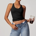 Form-fitting black cross back yoga tank top with racerback design for fitness - S / Premium Black
