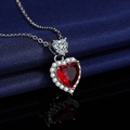 Silver necklace featuring a red heart-shaped gemstone with a white zircon accent - Ocean Heart Red Diamond Necklace Xl-91