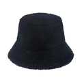 Plush black faux fur bucket hat with warm thickened fleece for winter outdoor fashion - Black