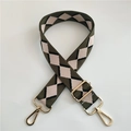 Detail of army green and beige argyle cotton strap with golden metal hardware - No.3 Diamond Style + Gold Buckle