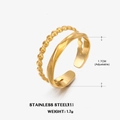 Adjustable double-layered golden stainless steel ring with beaded and wavy band - Line Style / 1.7cm (Adjustable) / Gold
