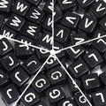 Square black acrylic alphabet beads with white letters for DIY jewelry making - 50pcs Black Background With White Lettering (10*10*4mm) / Letter A