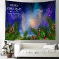 Christmas tapestry with snowy night pine trees and Merry Christmas greeting text - Starry Night Christmas Wish