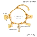 Bracciale regolabile in acciaio al titanio placcato oro 18K con ciondoli in pietre CZ - Elementi di Moda Ciondolo / Oro-E543