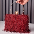 Elegant wine red fringe evening clutch bag with gold handle and pearl closure - Dark Red