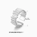 Adjustable silver stainless steel ring with vertical striped texture and 1.7cm diameter - Geometric Style (ZN056S)