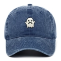 Casquette de baseball en denim délavé bleu marine avec broderie fantôme en colère - Taille unique / Bleu marine