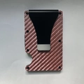 Porte-cartes RFID minimaliste en fibre de carbone rose avec pince à billets en métal - Rouge