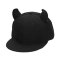 Schwarze Hip-Hop-Baseballkappe mit Teufelshörnern und flacher Krempe aus Baumwolle - Schwarz