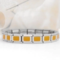 Modular stainless steel bracelet with rectangular yellow enamel links on white surface - 0095-square Yellow Section 1