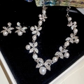 Elegant silver butterfly necklace and earring set with diamonds and pearls in a gift box - 71# Necklace-Silver-White